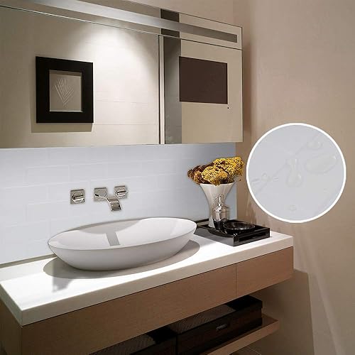 Miniatura 5 de Pelar y pegar en muro de 10 x 10 pulgadas, azulejos para salpicaduras de cocina, baño, metro (6 hojas) (blanco metro con lechada blanca)