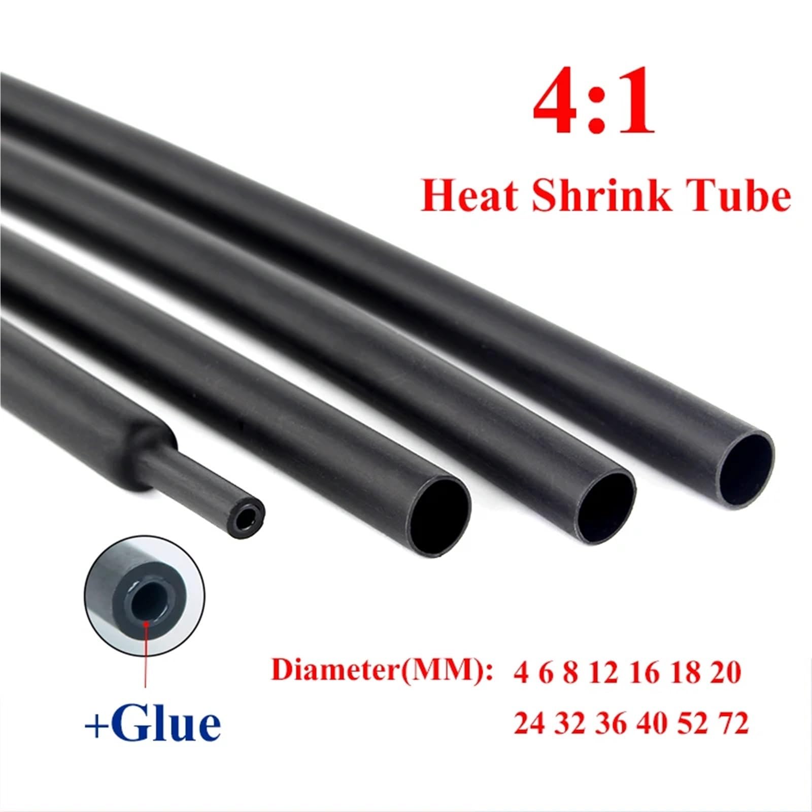 Kit guaina termorestringente for cavi con a doppia parete rivestimento adesivo, 4 mm-72 mm 4:1 per l'isolamento Elettrico(72mmx1.22 meter)