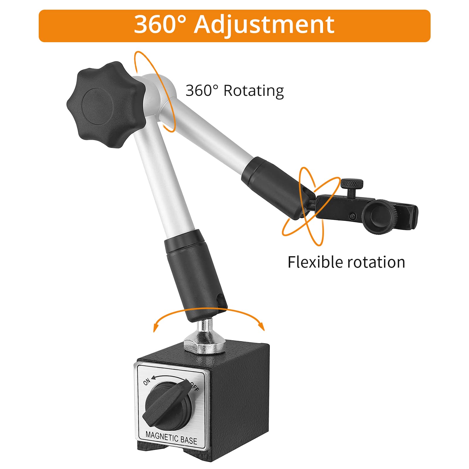 Neoteck Base Magnétique pour Indicateur 100KG Support de Base Magnétique pour Jauge d'Indicateur à Cadran Numérique en Acier 220 lbs Support de Montre Flexible Cadran avec Interrupteur ON/OFF