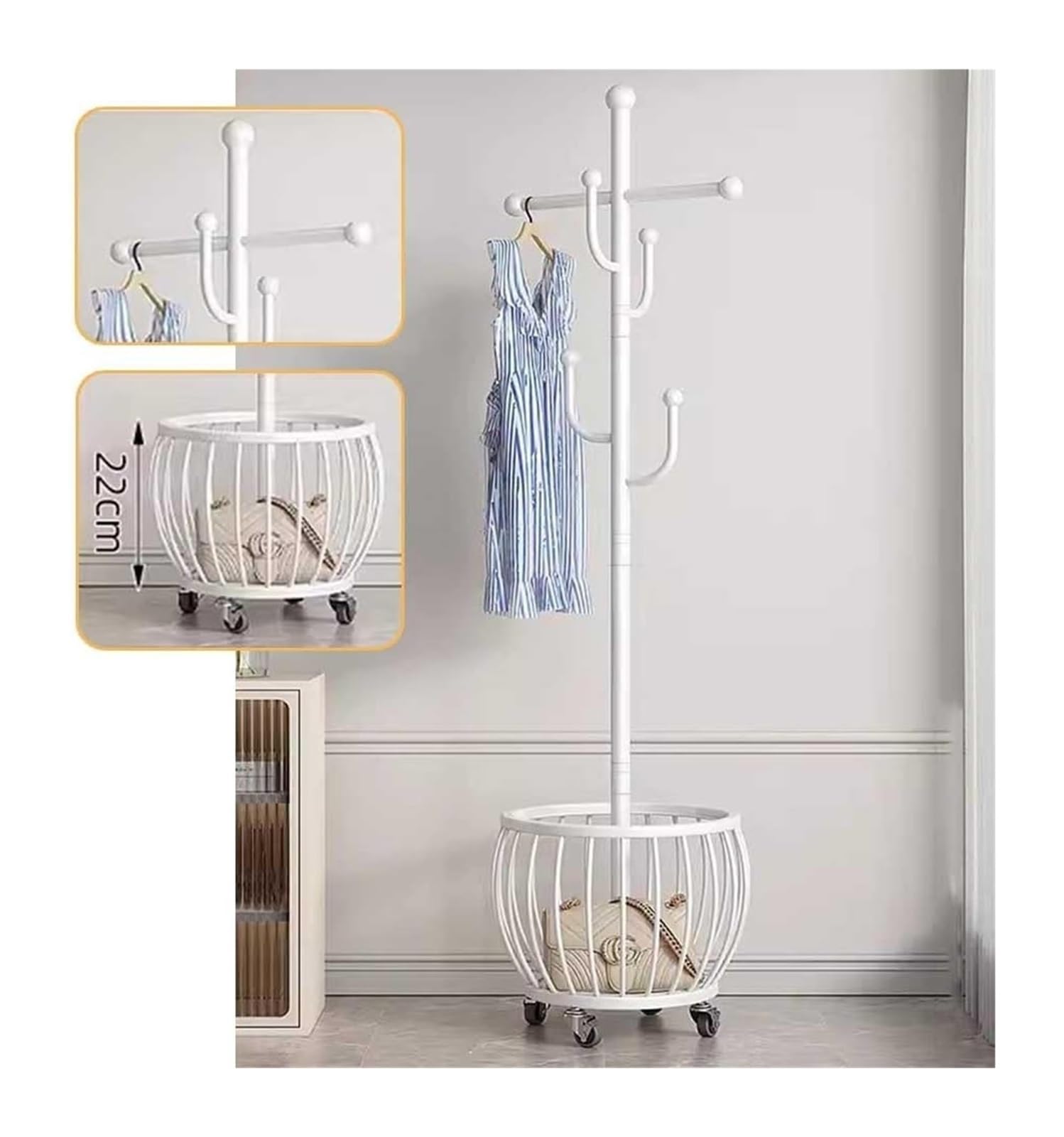Porte-manteau d'angle en métal blanc penderie mobile de rangement