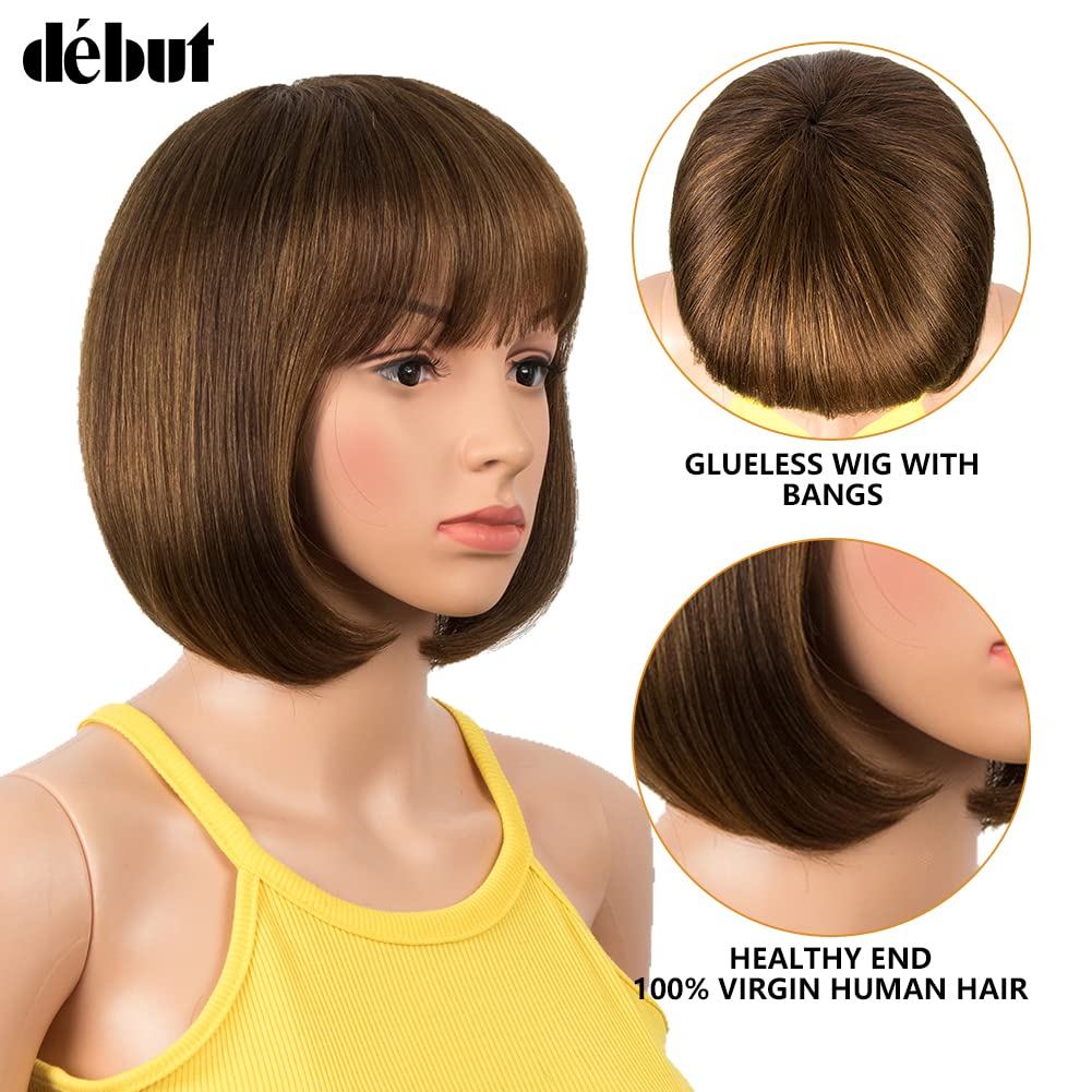 Parrucche Bob corte Parrucche per capelli umani con frangia Pixie Cut Capelli vergini brasiliani Remy 20 cm 103g (20 cm, Ombre Medium Brown With Light Auburn)