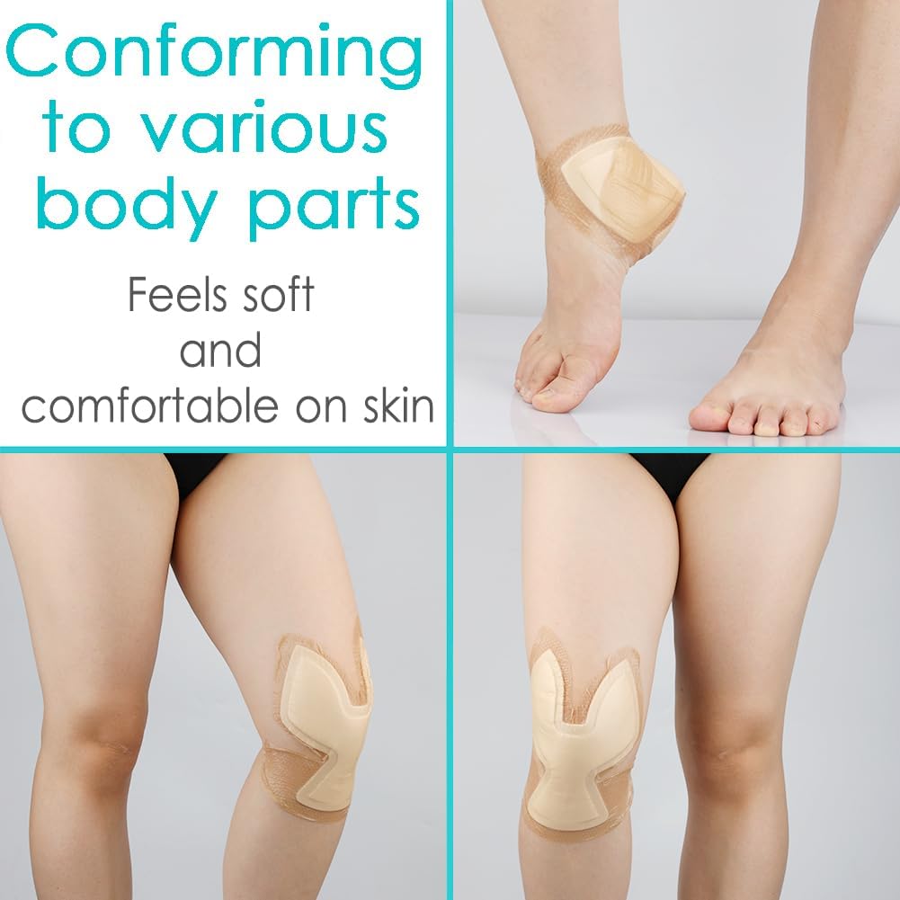 Heel Bordered Silicone Foam Dressing Waterproof Adhesive Sacral Bandages with Absorbent Padding for Elbow Wrist Foot Pressure Bed Sore Hip Knee Replacement Surgery 8.26"x8.26" 3 Pack