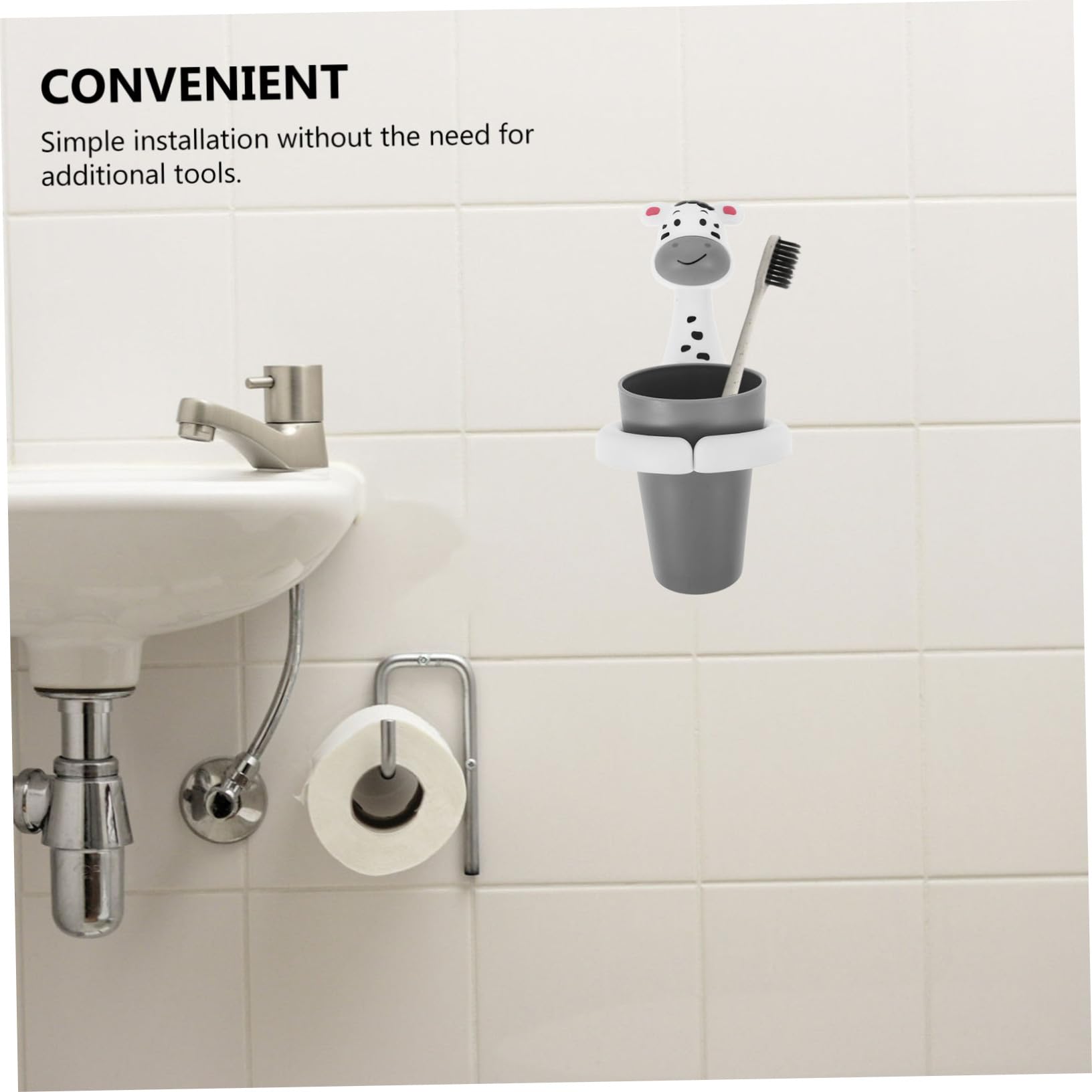 VILLCASE 5 Pezzi Porta Spazzolino da Muro con Bicchiere Rinsing Organizer Bagno Senza Chiodi Design Elegante Spazzolini Dentifricio