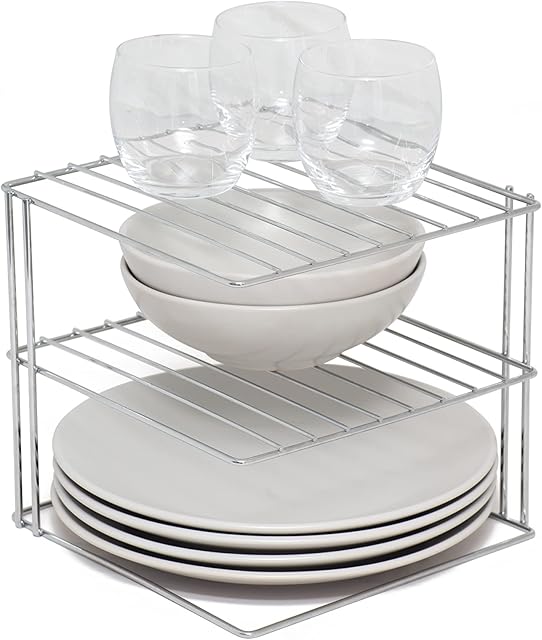 simplywire  3 Tier Plate Rack - Kitchen Cupboard Organiser  Chrome - Square
