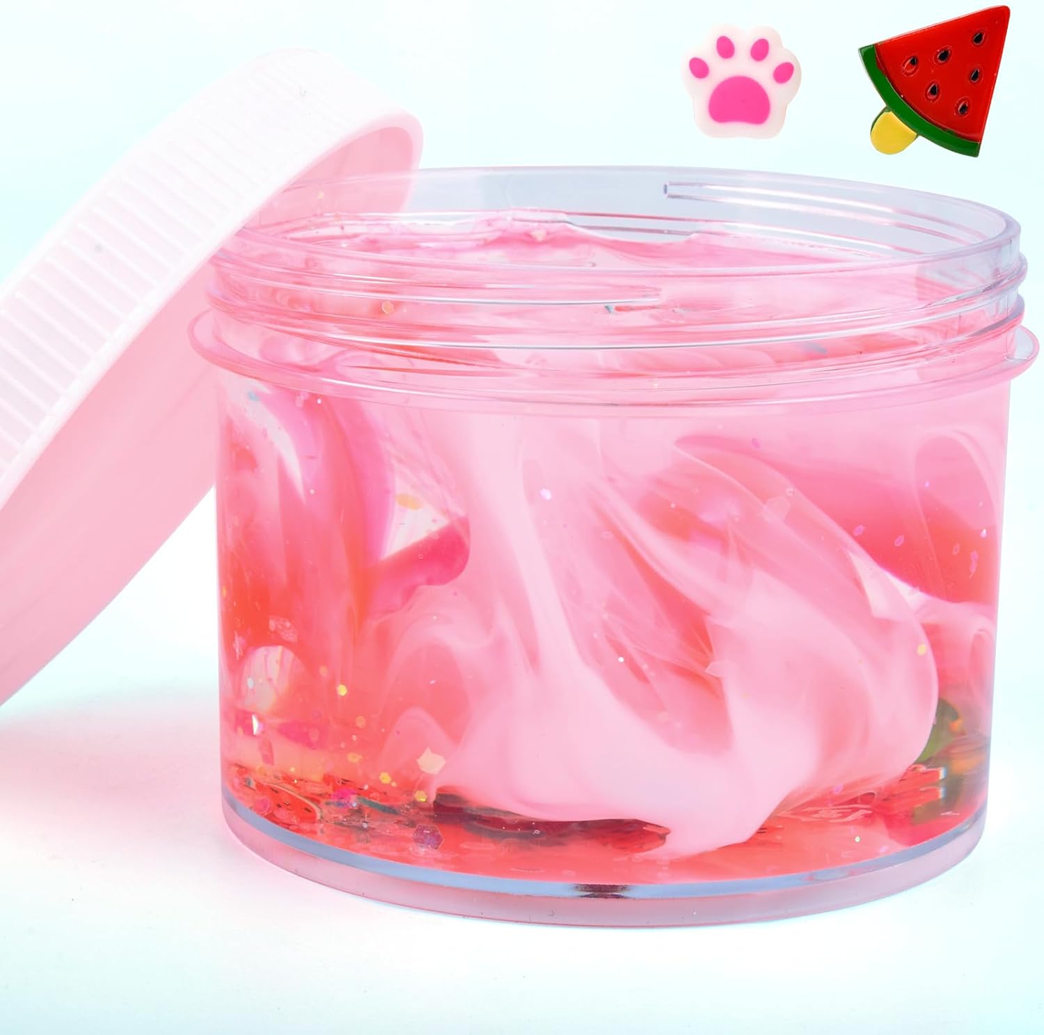 Charming Colored Red Crystal Crunchy Slime, Super Soft, Watermelon Charm Great for Birthday for Girl and Boys, Fragrantly Scented, DIY Creative Play, Party Favors,Christmas Stocking Stuffers