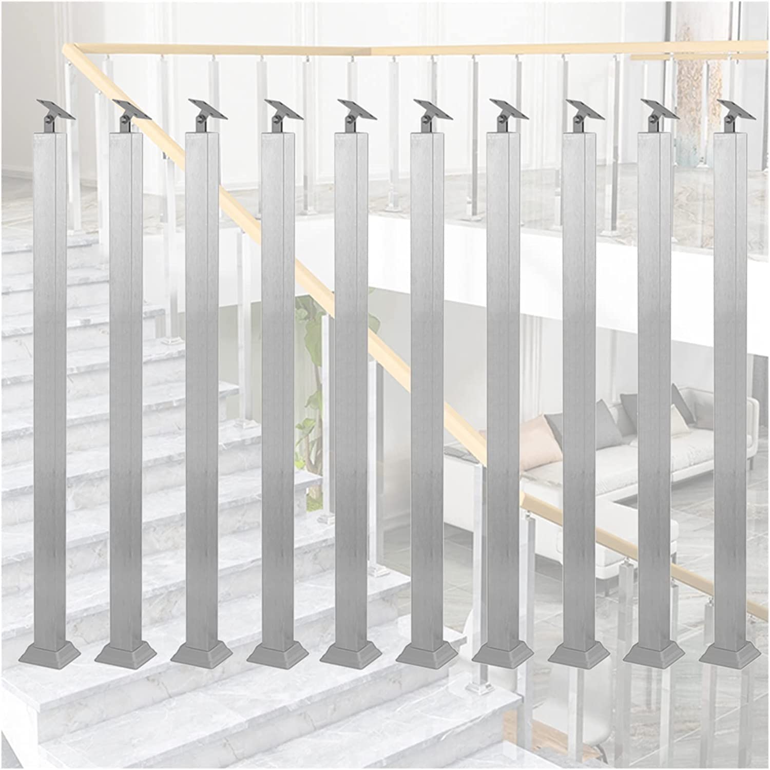 LWJSOCP Stainless Steel Handrails Balustrade Posts for Staircase Silver Balusters Spindles for Deck/Garden Stairs Floor Mount Indoor/Outdoor Remodeling.