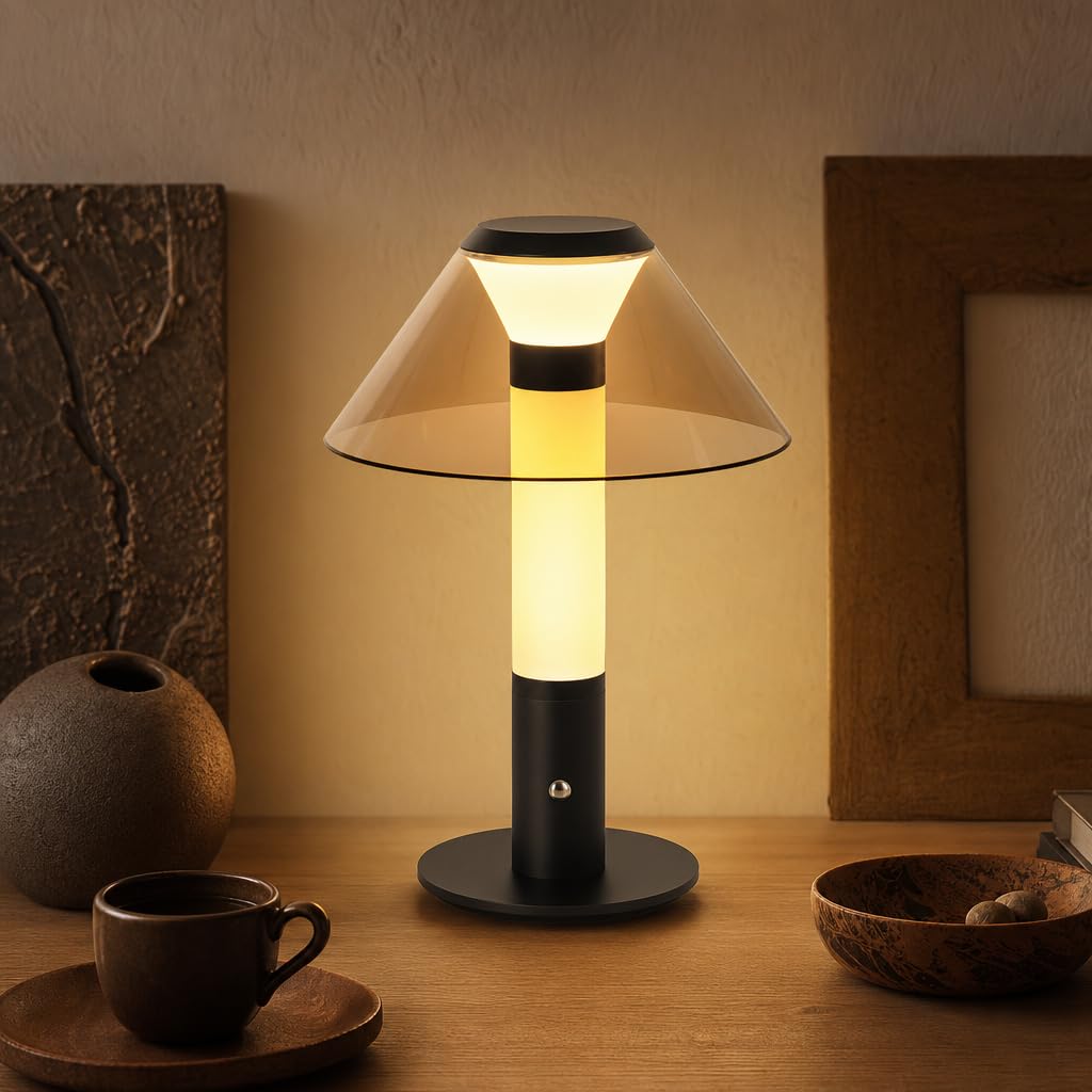 Tischlampe 1800mAh Batterie ohne Kabel LED Modern Dimmbar (Schwarz) | Akku Tischleuchte Touch USB Aufladbar Nachttischlampe 3 Farbtemperatur für Schlafzimmer Esstisch Camping Metall+Acryl