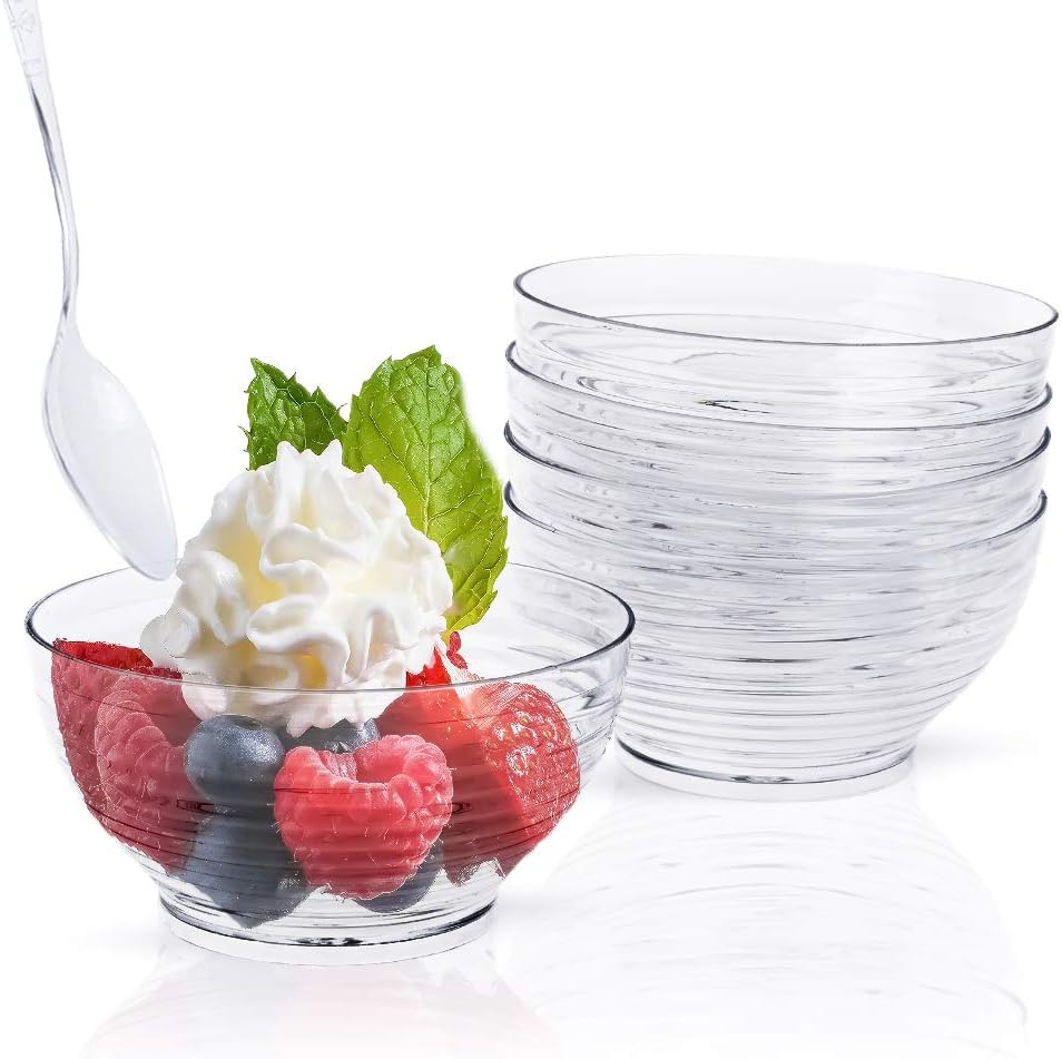 Kingrol 100 Mini Dessert Bowls with Spoons, 3 oz. Disposable Dessert
