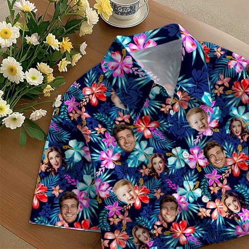 Custom Hawaiian Shirt with Face for Men Personalized Funny Button Down Hawaiian Shirts with Photo Flora Beach Shirts3
