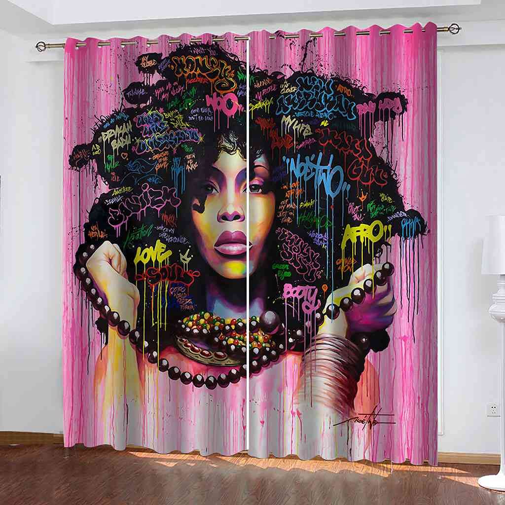 Rideau occultant fille africaine colorée 300x270 cm pour chambre d'enfant
