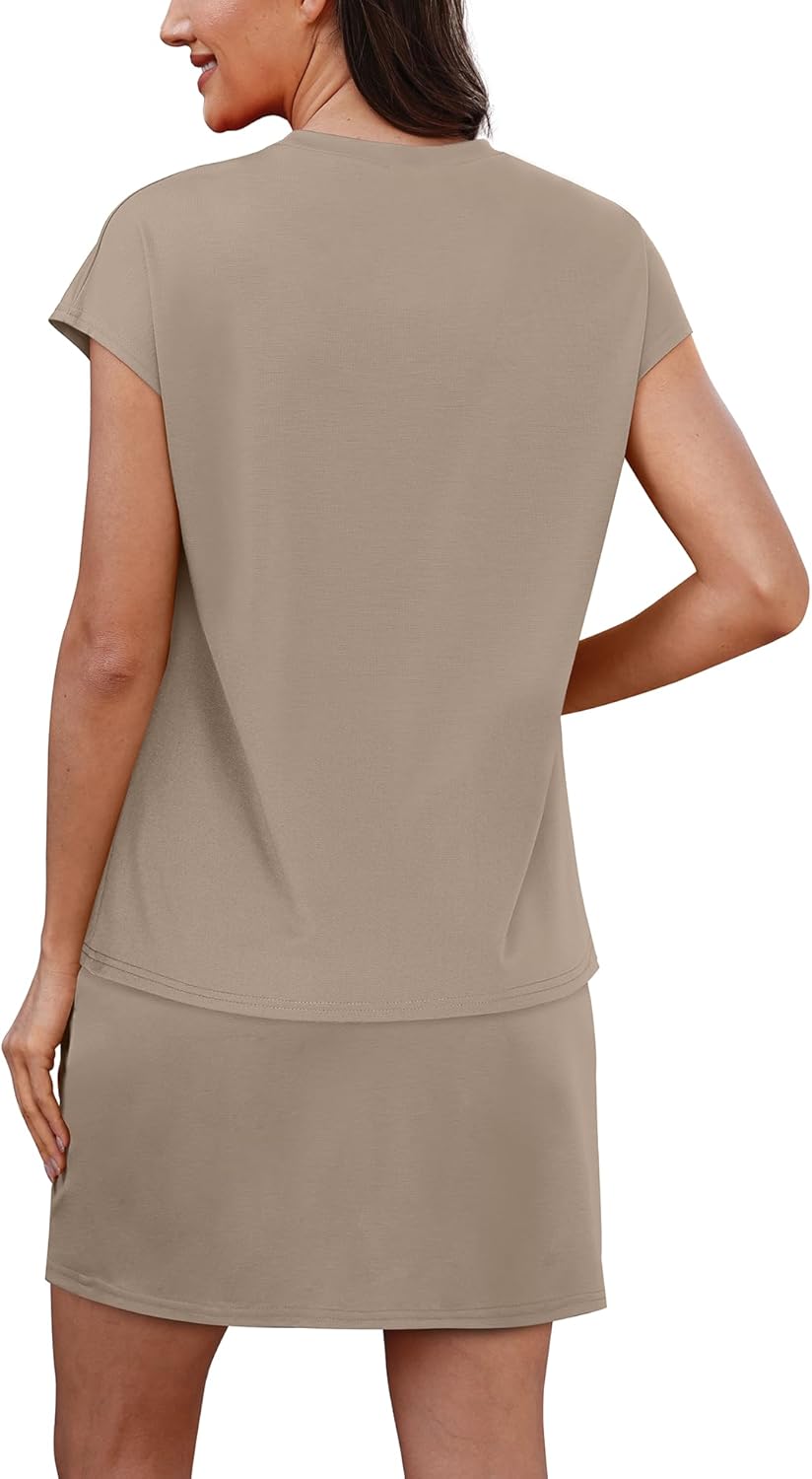 Sampeel Two Piece Skirt Sets for Women Summer Resort Wear Outfits Crew Neck Cap Sleeve Tops Tennis Skort with Pockets