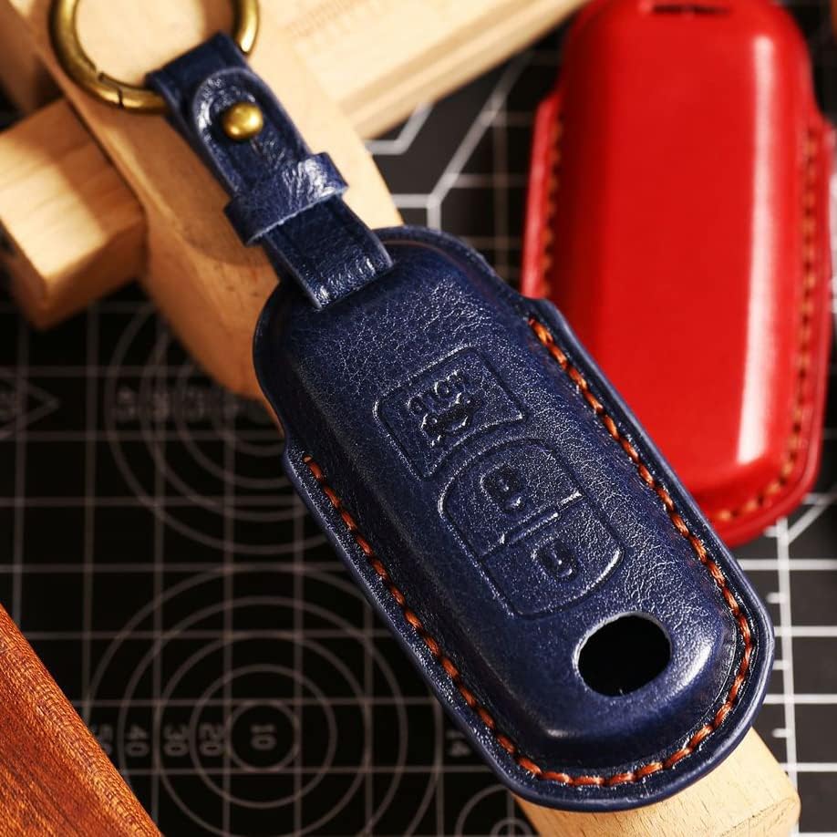 Miniatura 4 de HIBEYO Funda de cuero para llavero de 3 botones compatible con Mazda 2 3 3 Axela 5 6 6 Atenza 8 CX-3 CX-4 CX-5 CX-7 CX-9 MX-5 MX-5 Miata Accesorios