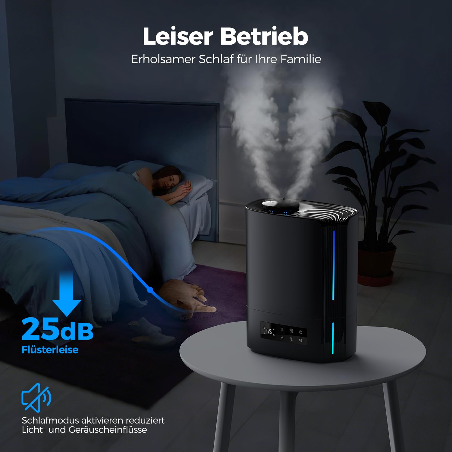 AROEVE 6L Luftbefeuchter Ultraschall Top-Fill Aroma Diffusor 60h leise intelligente Luftfeuchtigkeitskontrolle Schwarz
