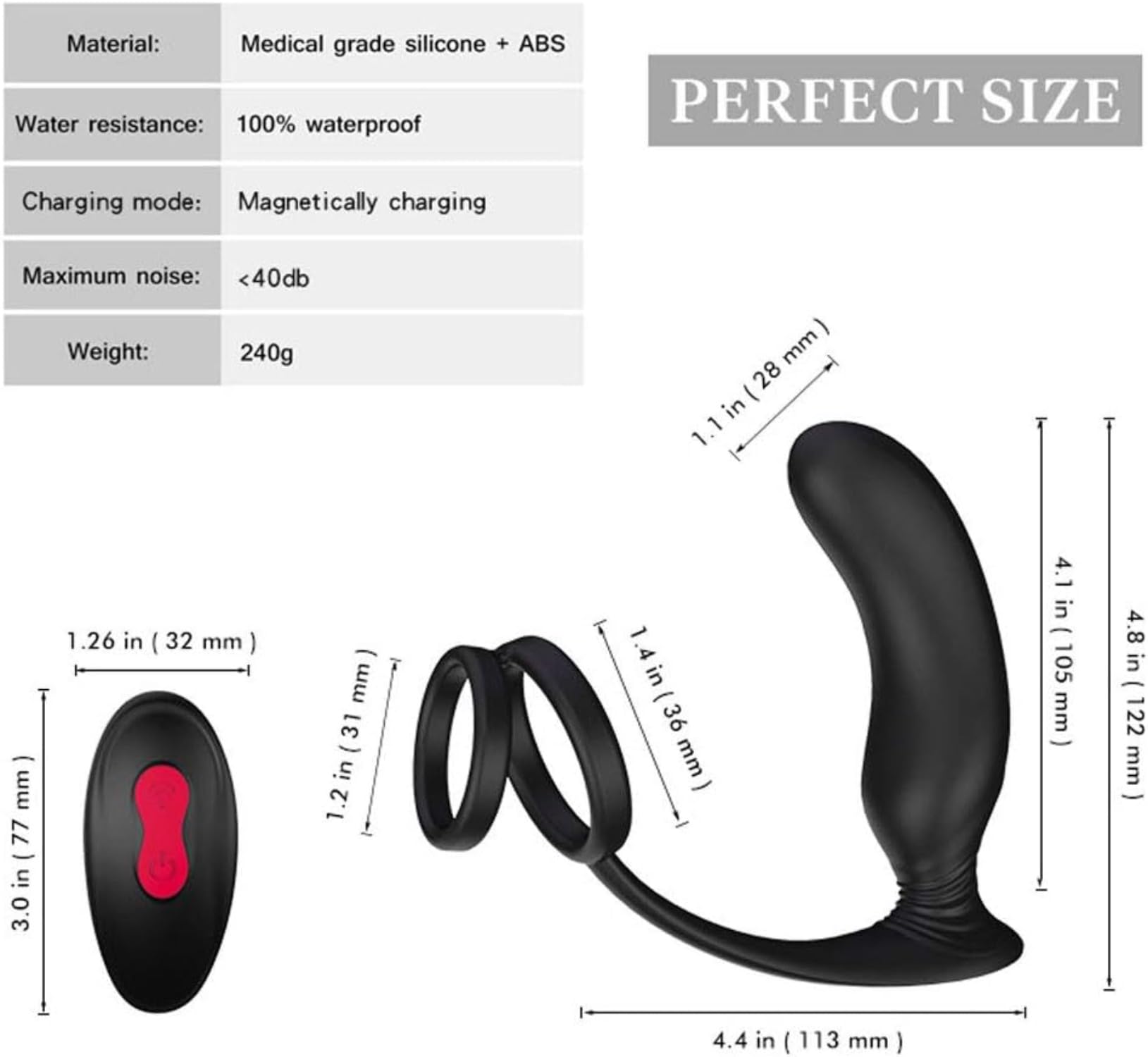 Anello massaggiante, vibratore anale, 9 modalità, morbido silicone anale, massaggiatore