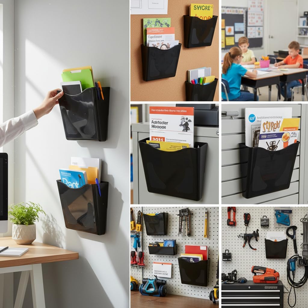 Azar Displays 250088-BLK-2PK Single Vertical Pocket Wall Mount File Holder, Black (2-Pack)