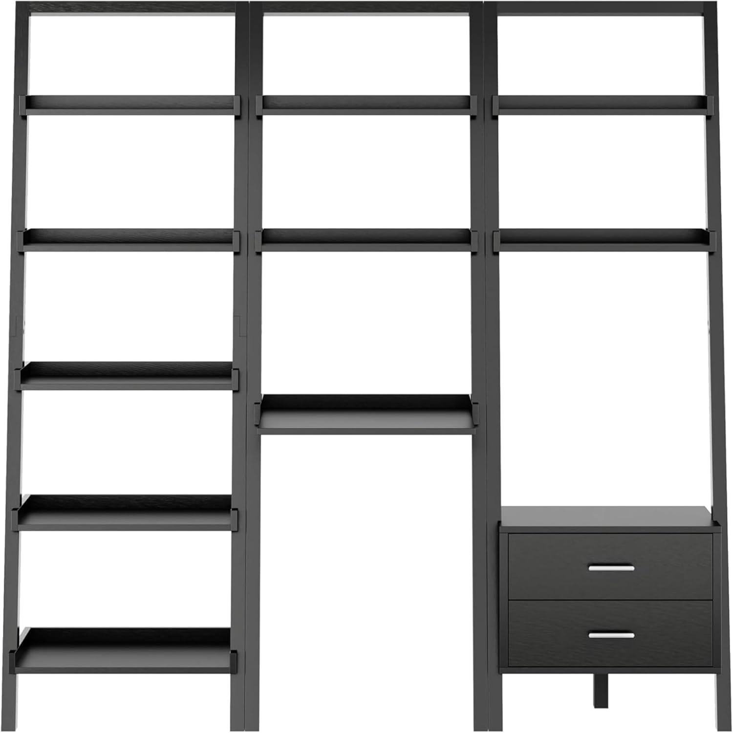 Modern Black 3-Piece Leaning Desk and Ladder Shelf Set – Solid Wood Wall-Leaning Workspace & Storage System for Home Office or Living Room