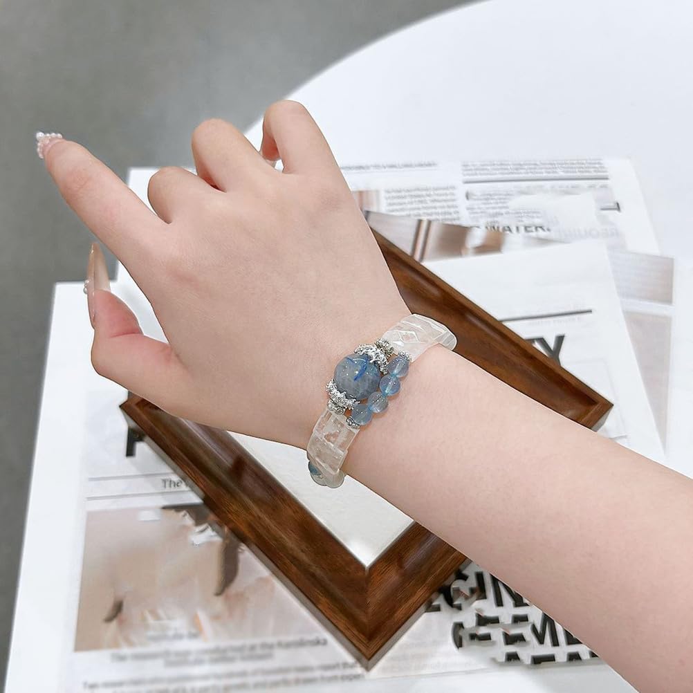 Bracciale con Acquamarina Naturale e Quarzo Trasparente con Ciondolo in Lega – Gioielli con Perline in Cristallo Azzurro e Pietre preziose Bianche per Una Comunicazione Calma