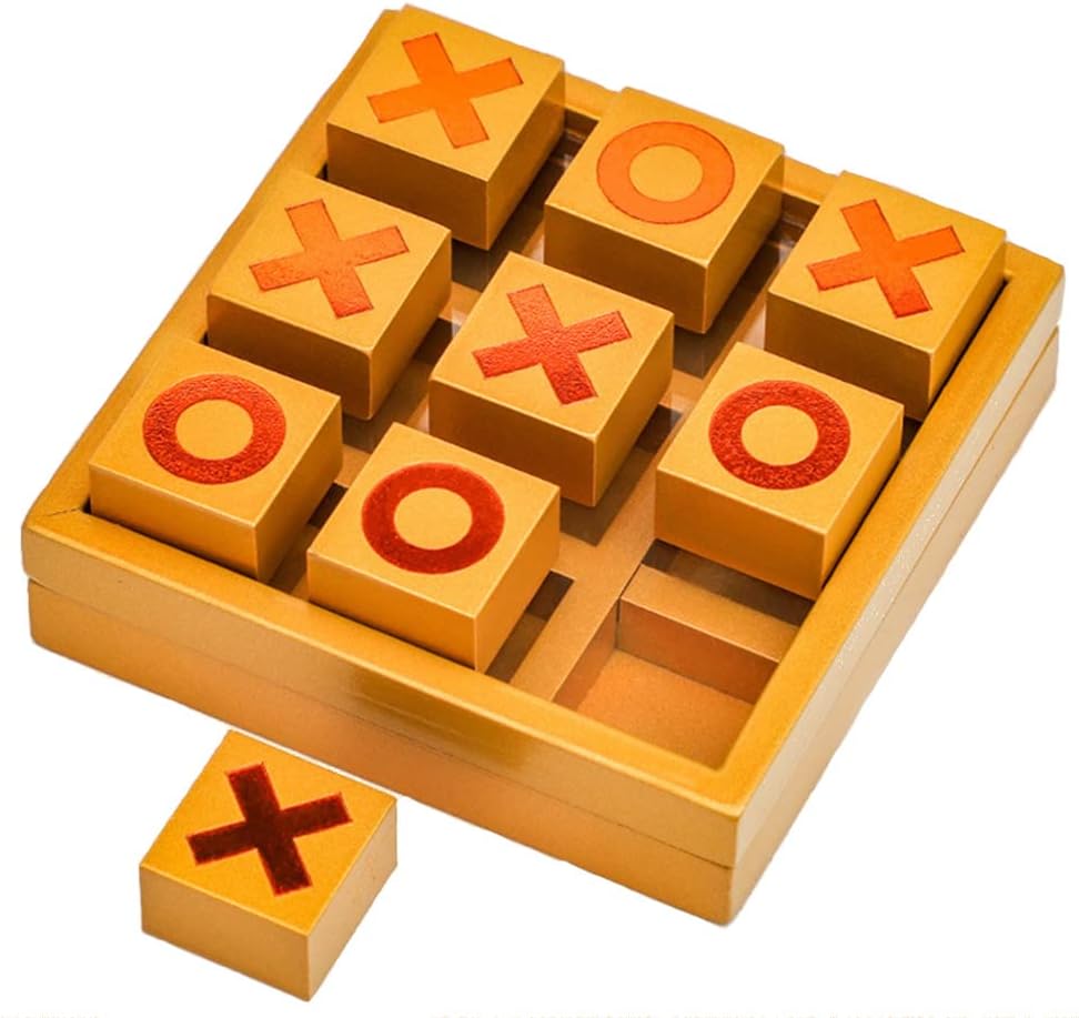 MAKINGTEC Tic Tac Toe Game Toy, Classic Wooden Checkerboard Educational Family Game Toys Set with Storage Box for Table, Decorations, Living Room, Tabletop Game for Adults and Kids