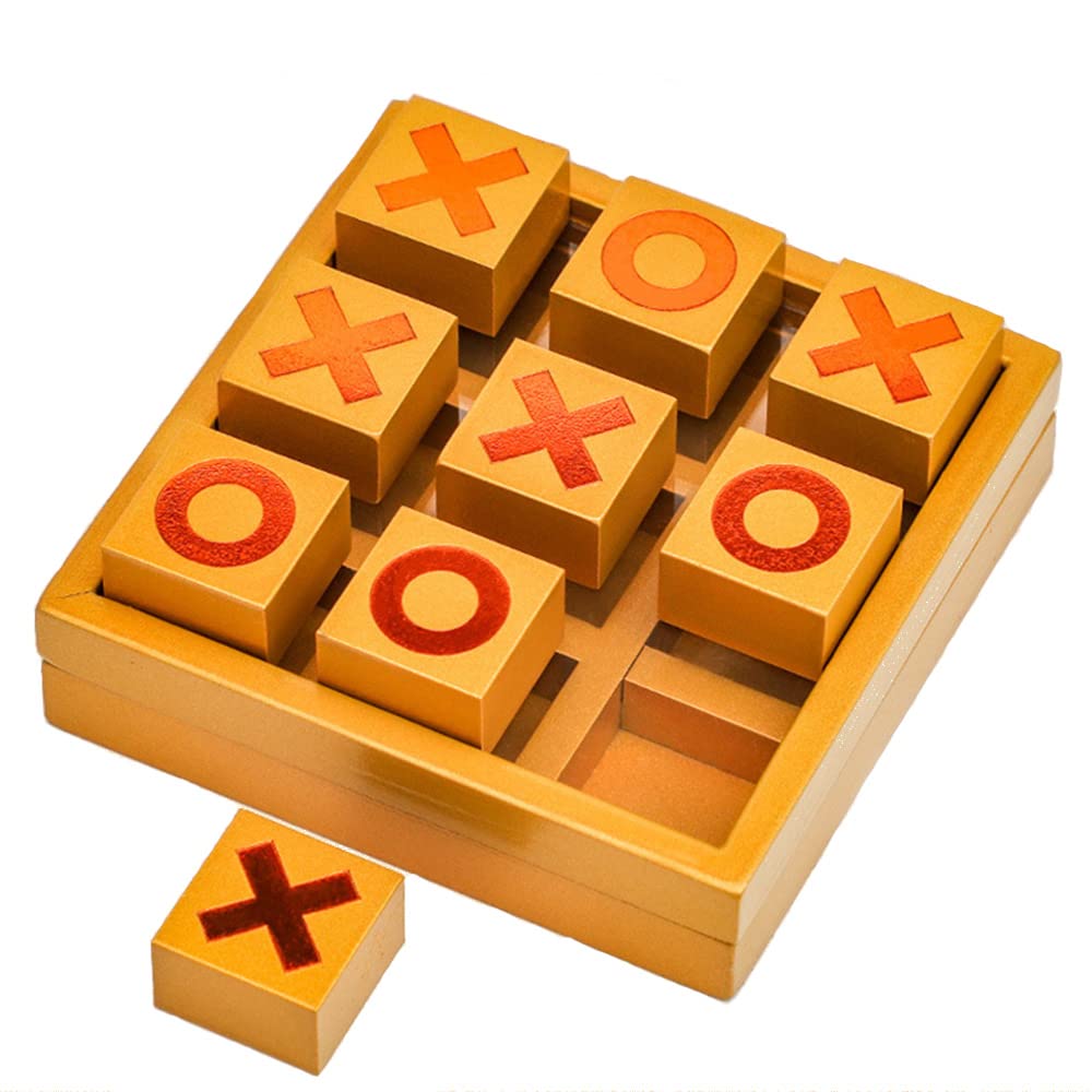 MAKINGTEC Tic Tac Toe Game Toy, Classic Wooden Checkerboard Educational Family Game Toys Set with Storage Box for Table, Decorations, Living Room, Tabletop Game for Adults and Kids