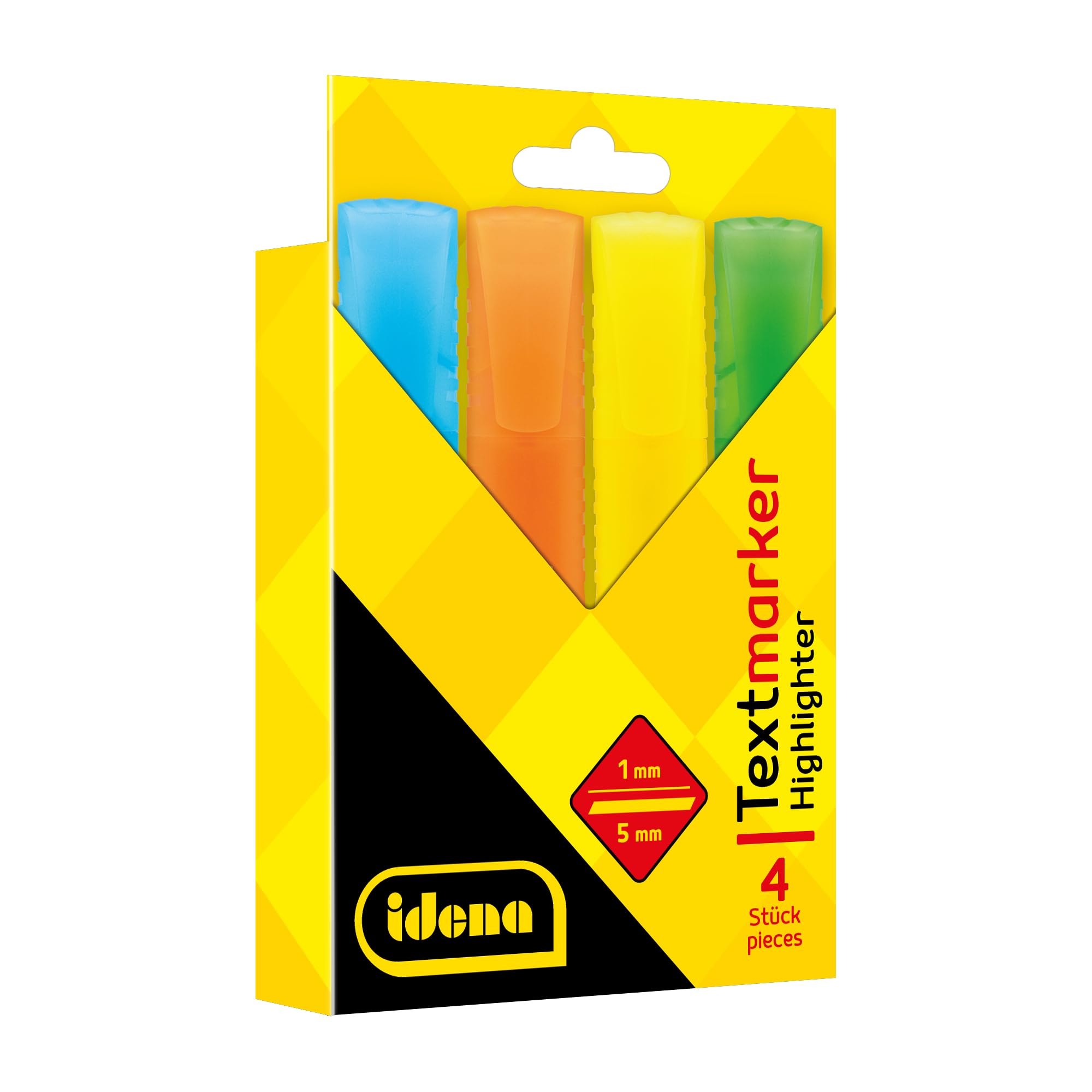 Image secondaire de Idena 90259 - Surligneur, 2 paquets de 4 pièces, dans les couleurs jaune fluo, orange fluo, bleu fluo et vert fluo, pointe bisea
