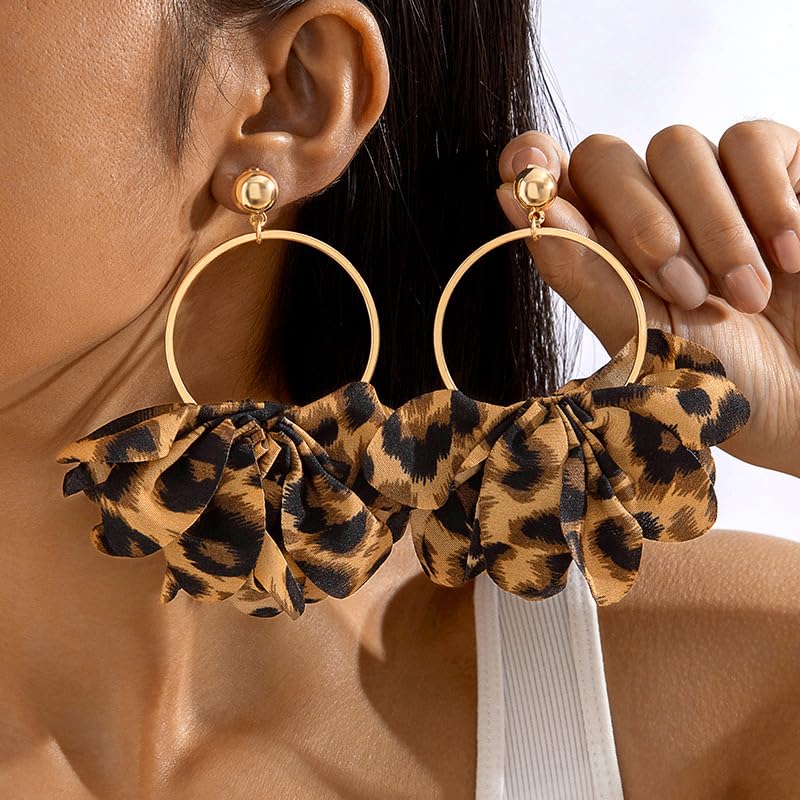 Chunky Leopard Earrings for Women,Big Flower Leopard Print Drop Dangle Earrings,80/90s Statement Earring Jewelry Costume Accessories2