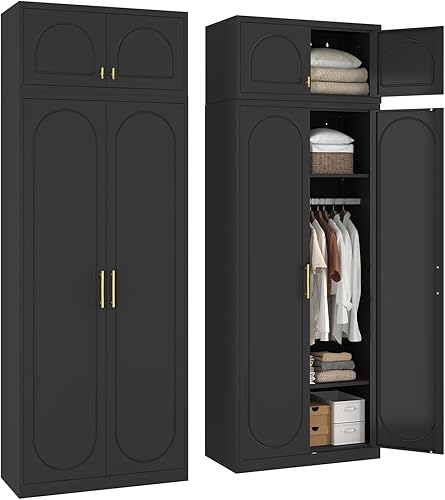 Miniatura 9 de Armario de Metal con Barra para Colgar, Armario Alto de 71 Pulgadas con 2 Puertas y Estantes Ajustables, Armarios de Almacenamiento de Ropa Blancos