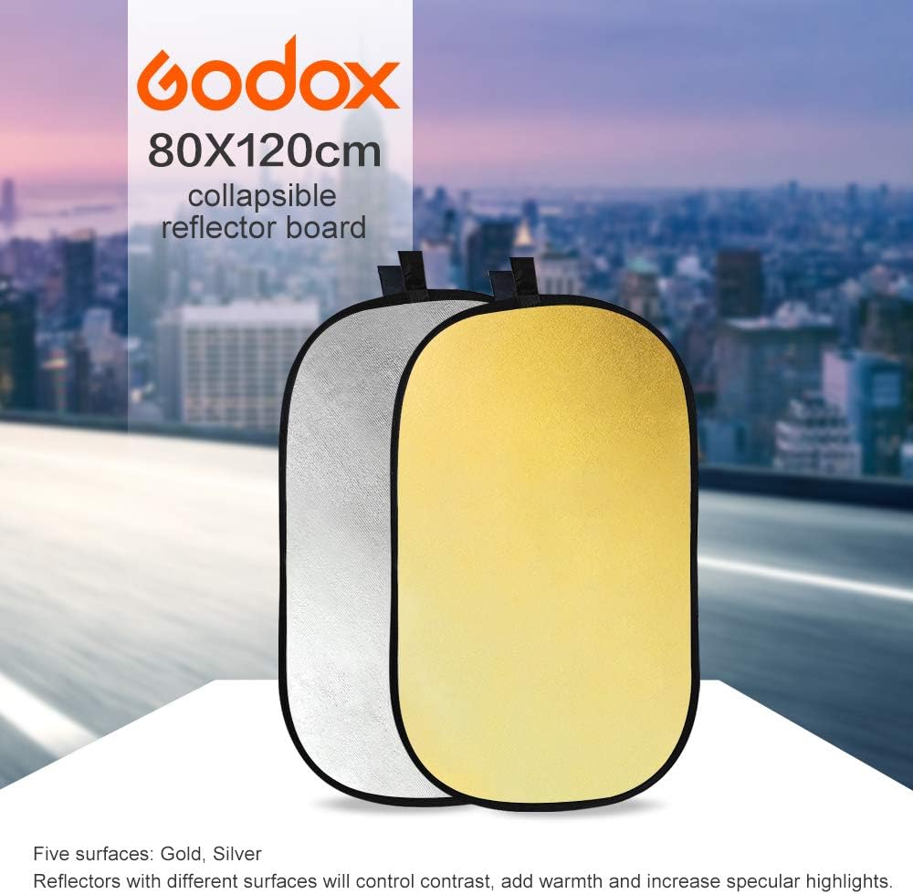 GODOX 47”x71” 120x180cm 2-in-1 Collapsible Portable Disc Light Reflector with Bag for Studio and Photography - Gold, Silver