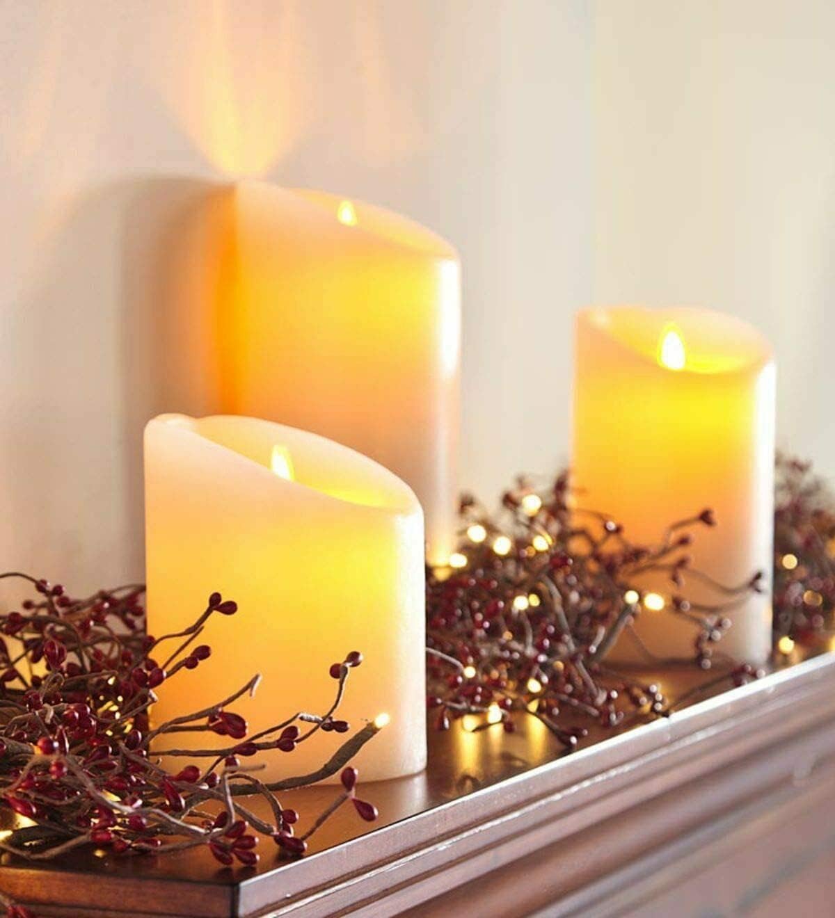 Natural Effect Flameless Scented LED Candles Real Wax Battery Powered
