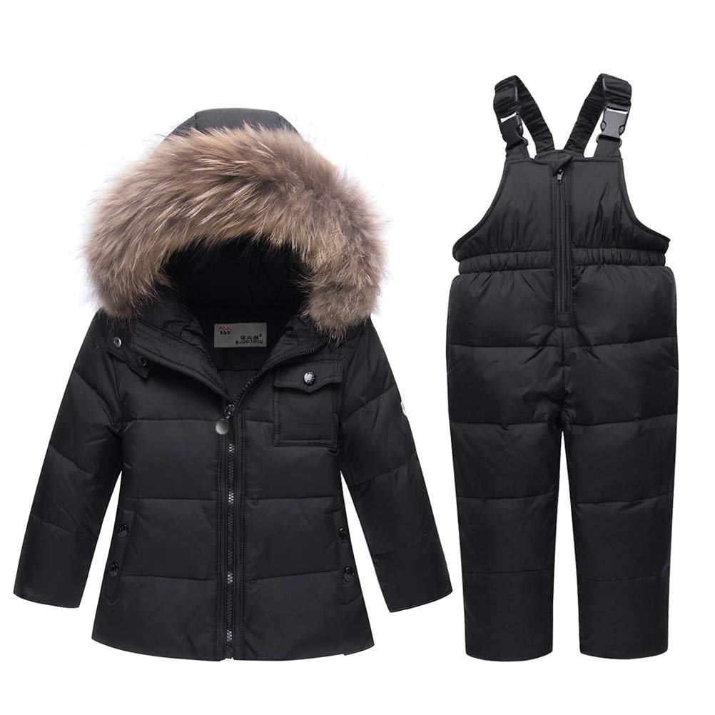 Ensemble Doudoune pour Bébé Combinaison de Neige Enfants Fourrure Costume de Bébé Veste Manteau Ski Doudoune Parka à Capuche d'hiver 2-5 Ans