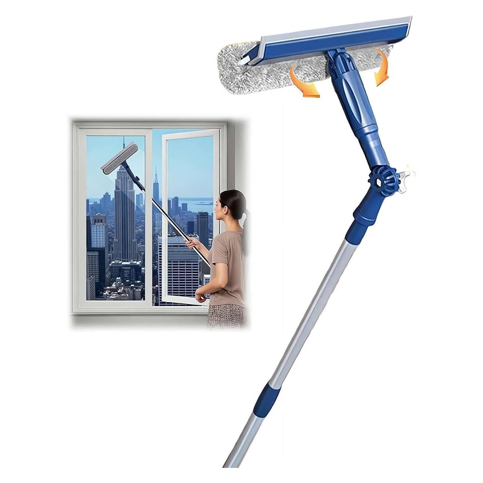 47" Window Squeegee with Extension Pole, 4-in-1 Telescopic Window Cleaner Tool, Squeegee Spout Window Washing Tool with Rotating Head, Glass Cleaning Tools for Indoor/Outdoor High Window
