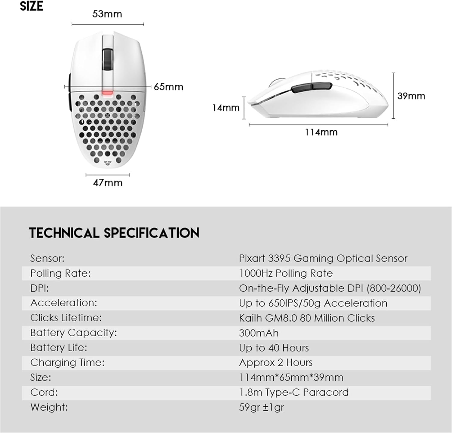 Huano Wireless Gaming Mouse,Medium-Size,Ergonomic Hand Grips,2.4 GHz wreless Fast Charge,RGB Gamer PC Gaming Mouse, for Windows 7/8/10/11/XP Vista Linux MacOs,White…