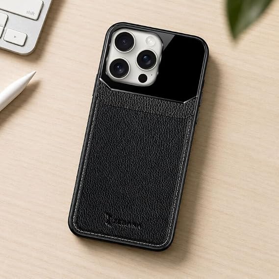 Zebana Apple iPhone 15 Pro ile Uyumlu Kılıf Zebana Lens Deri Kılıf Siyah