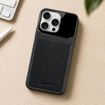 Zebana Apple iPhone 15 Pro ile Uyumlu Kılıf Zebana Lens Deri Kılıf Siyah