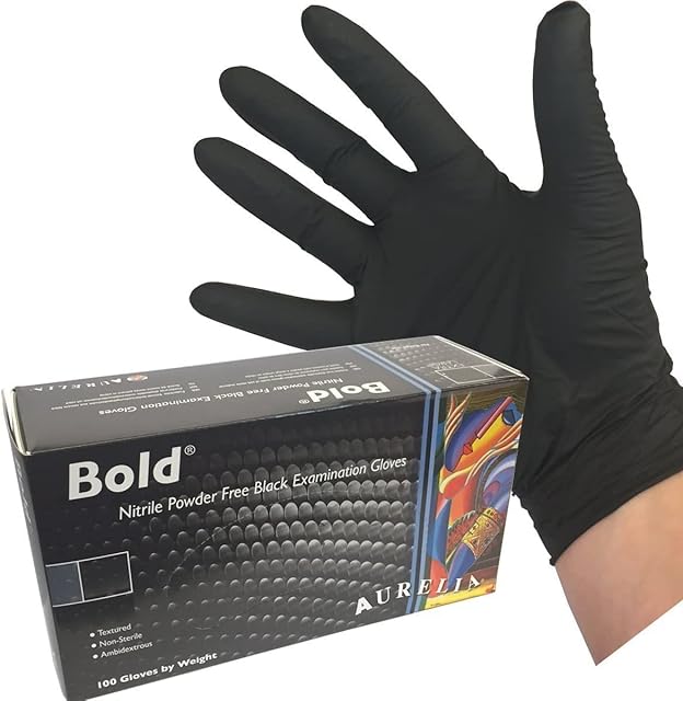 (100 GLOVES) Heavy Duty Black Nitrile Disposable Gloves AQL 1.5 - Tattooist tattoo mechanic (SIZE LARGE)