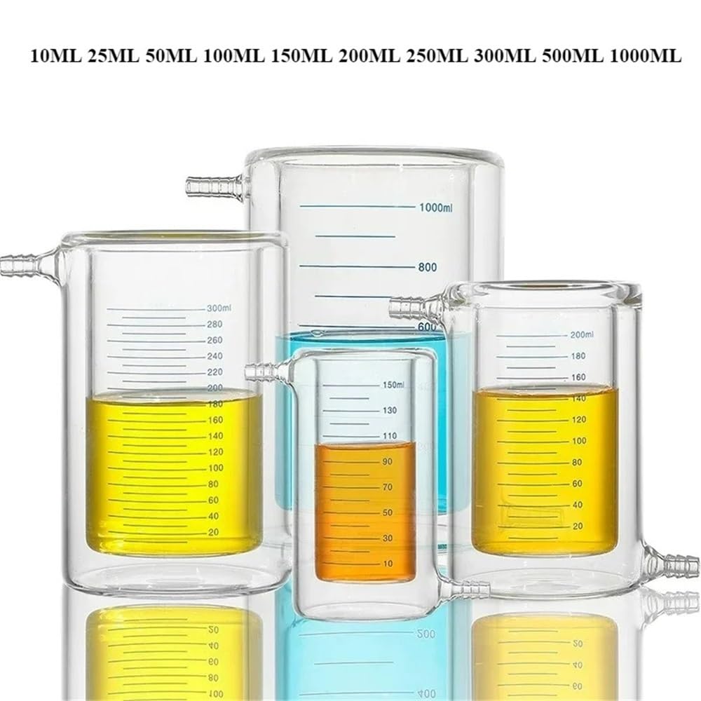 Vetreria da laboratorio Becher con camicia a doppio strato da 10 ml a 1000 ml, becher sperimentale con camicia da laboratorio in vetro borosilicato ad alto contenuto di borosilicato(50ML)
