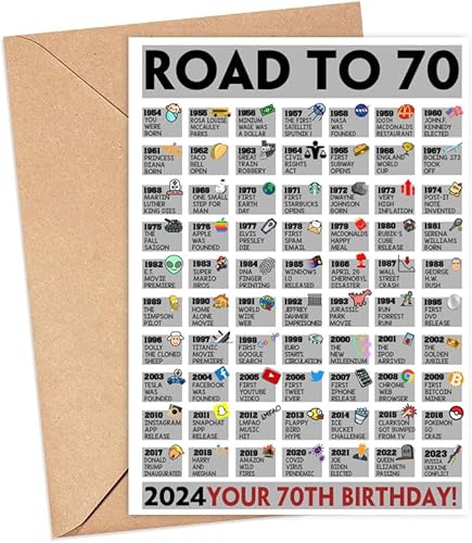 Tarjeta de cumpleaños número 70, tarjeta de hechos divertidos para niños de 70 años, tarjeta de felicitación de regalo de cumpleaños 70, tarjetas de