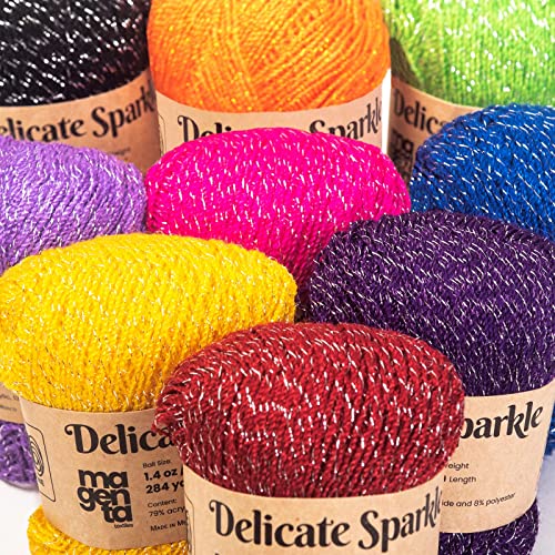 Magenta Textiles Metallic Sparkle Yarn (#1 Superfine) | 10X40G Acrylic Skeins - 2,840 Yards Of Multicolor Glitter Yarn With Metallic Flecks For Crocheting | Fingering/Sock Glitter Yarn #TOP2