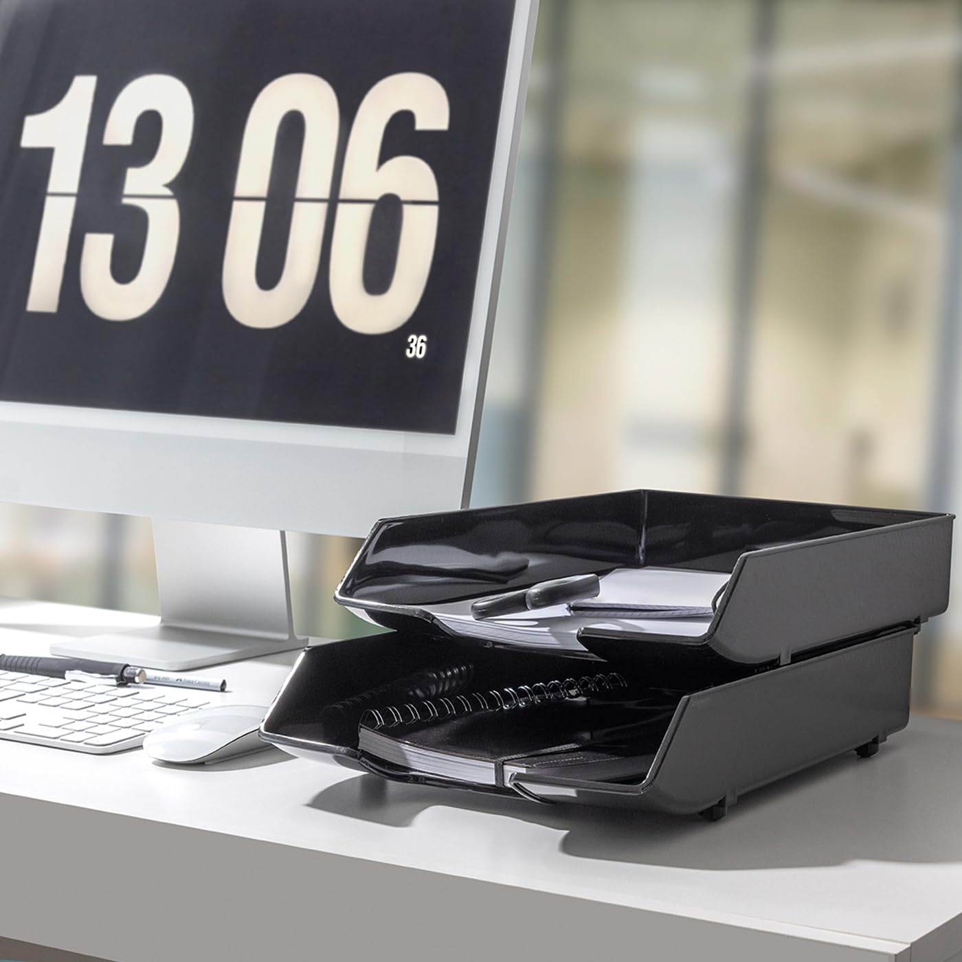 HAN Półka na listy WAVE EXCLUSIV – 5 sztuk, purystyczna, stylowa, elegancka i o wysokim połysku. Ekskluzywna atmosfera na biurko, czarna, 1028-13