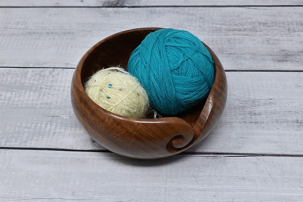 Ajuny Handmade Large Wooden Yarn Bowl with Holes Crochet Wool Ball Holder Elegant Design Decorative Knitting Bowl Storage Crocheting Accessories Gifts - Image 5