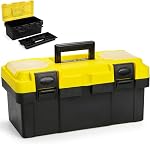 Cididu 16 Boîte à outils en plastique de pouce avec poignée, boîte à outils portable avec plateau amovible et conception verrouillable, organisateur de boîte à outil de poids lourd avec petite boîte à pièces pour les ateliers ménagers Garages, Jaune noir