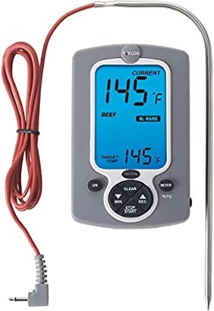 Taylor Instant Read Wired Probe Digital Meat Food Grill BBQ Cooking Kitchen Thermometer White