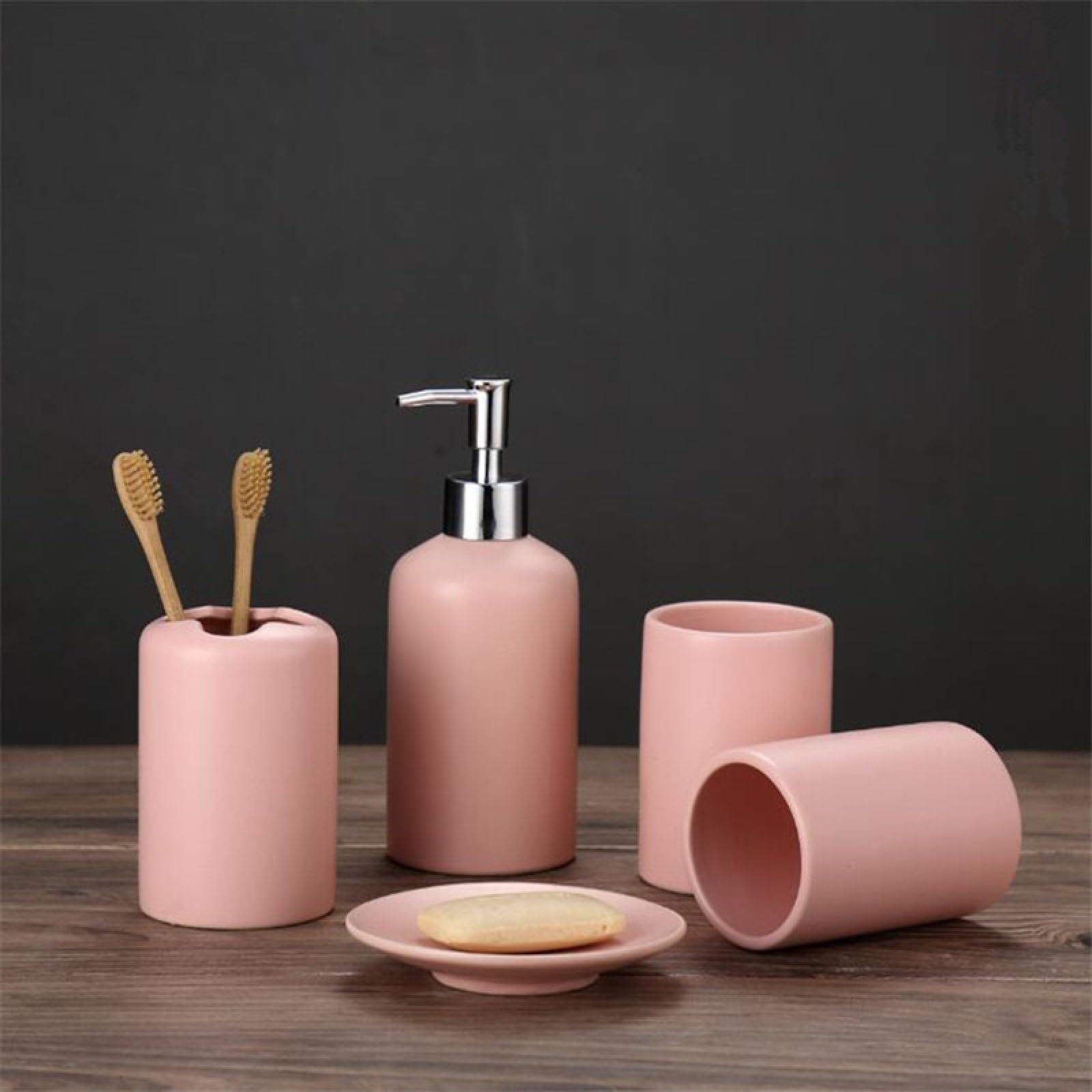Juego de accesorios de baño de cerámica de 5 piezas con jabonera y soportes de tocador