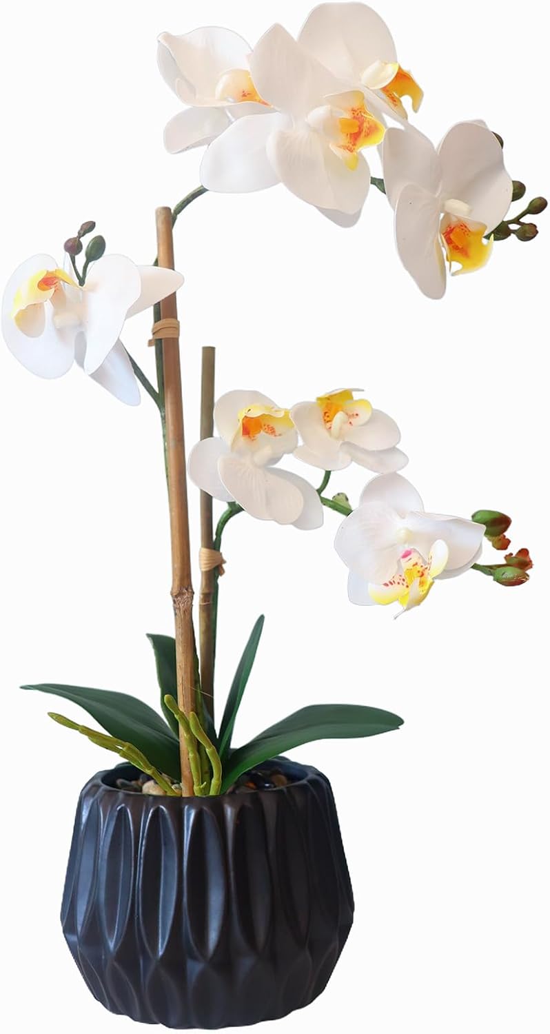 White Orchid Artificial Flowers Faux Potted Plants for Tables Home Office Decor Realistic Fake Flowers Party Wedding Decorations