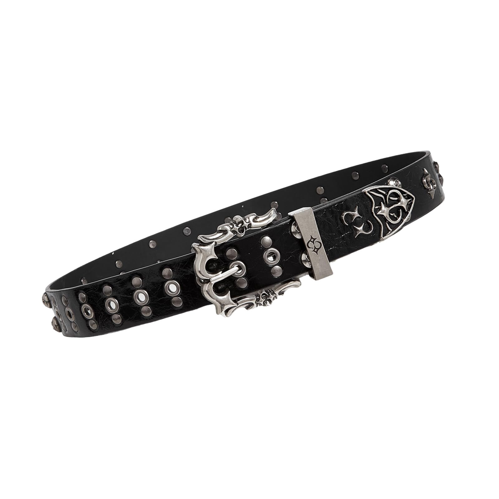 Tsynapter Retro Punk Rivet Belt Adjustable Double Row Hole Secure Nonslip Clasp Sash PU Leather Waist Girdle Patented Clasp Secure Belt
