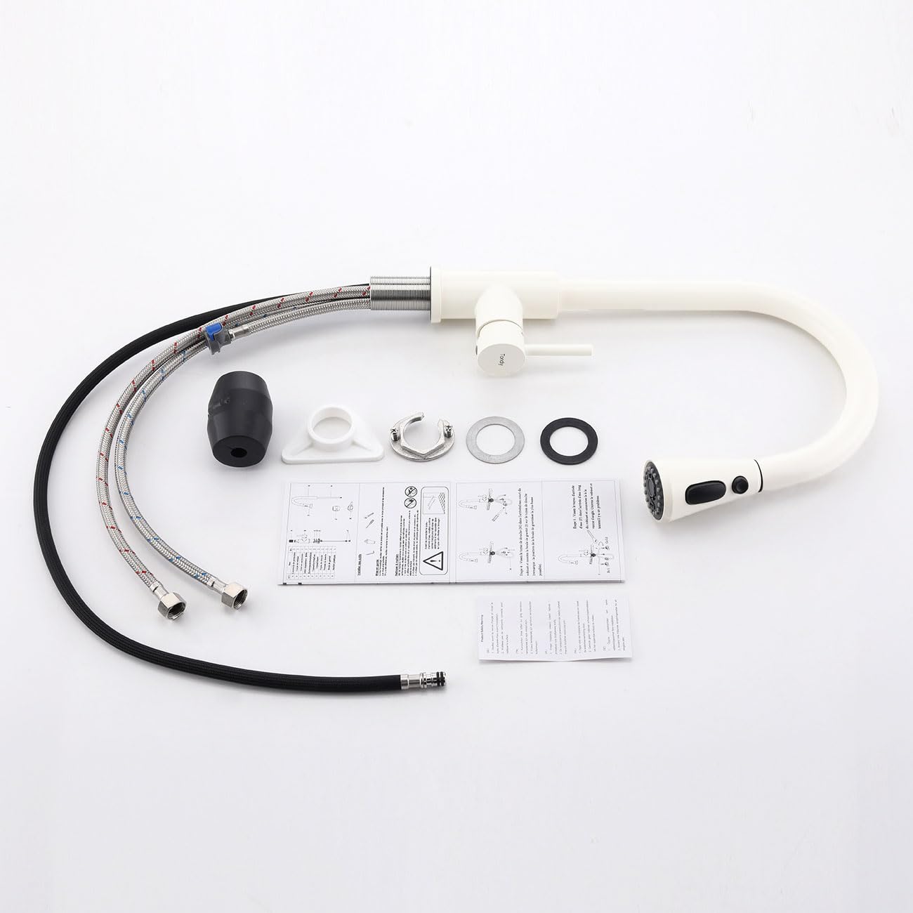 Robinet de Cuisine Blanc avec 3 Modes de Pulvérisation, Mitigeur Évier Extractible, Robinetterie Monocommande Rotatif à 360° en Acier Inoxydable SUS304, Cartouche Céramique