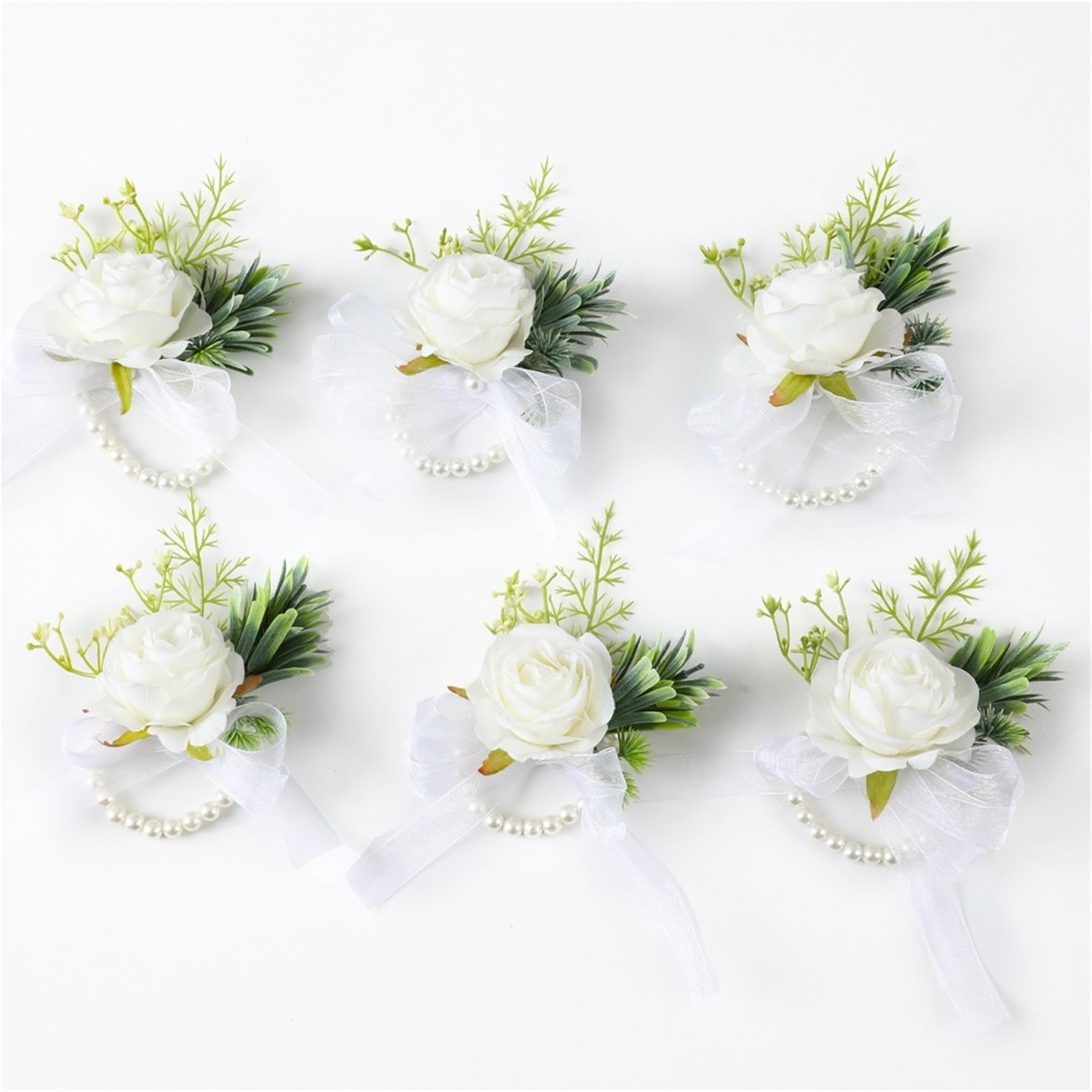 EEfpxwtz Prom corsage wrist flower， WeddingChestFlowerGroomBrBrsmaidWristCorsageAccessoryRoseRibbonSimulationWreaths6pcs(6pcs-wrist Corsage)