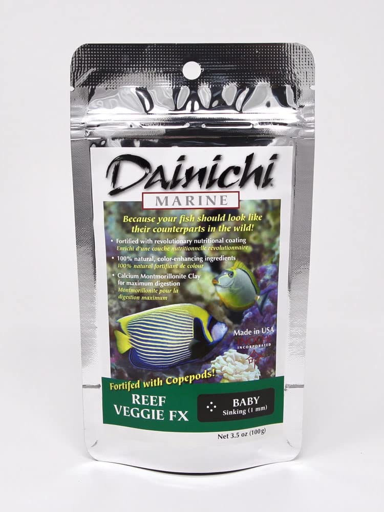 Dainichi Fish Food Marine - Reef Veggie FX Sinking Baby Pellet - 3.5 oz for Herbivorous Marine Fish, Corals and Other Invertebrates – Kelp-Based