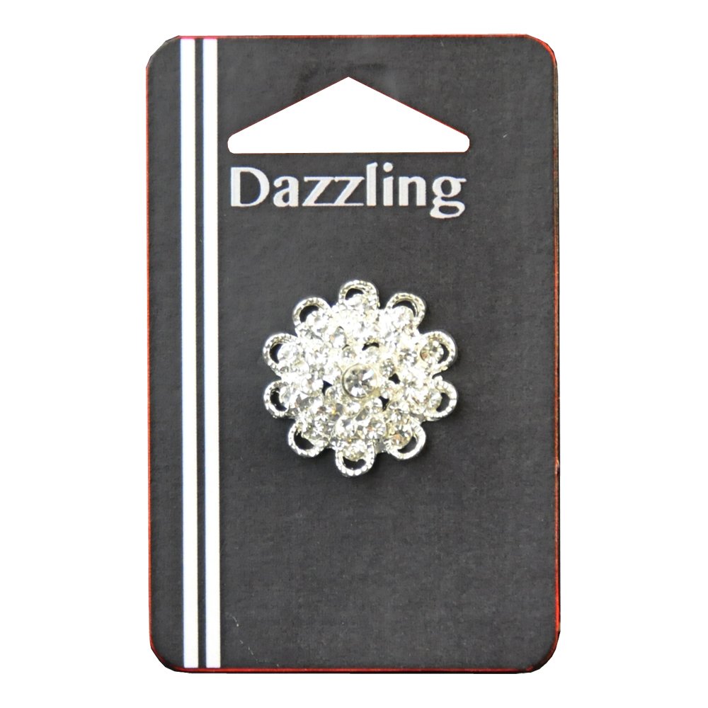 3/4-inch Floral Rhinestone Button 1 Piece, Silver/Crystal