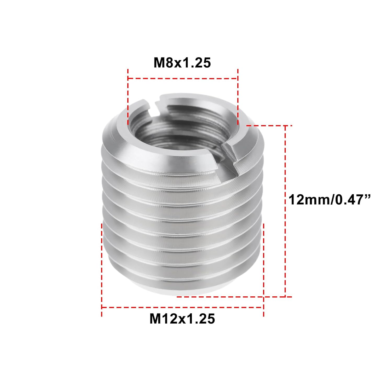 304 Stainless Steel Threaded Adapters 20pcs Sleeves M12 X 1.25 Male To M8 X 1.25 Female Slotted Reducers For Motorcycle