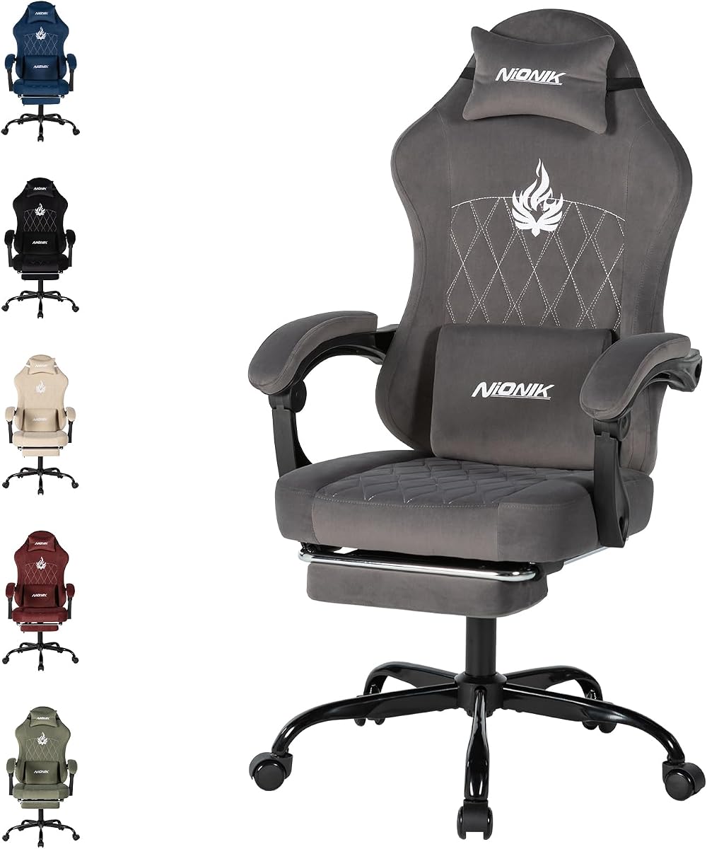 Ergonomic Gaming Chair Video Gamer Chairs Gaming Computer Chairs Gamer Chairs for Adults Massage Lumbar Support Swivel Height Adjustable Headrest Backrest Grey